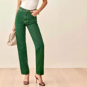 Reformation Size 25 Green Cowboy High Rise Straight Jeans Organic Cotton